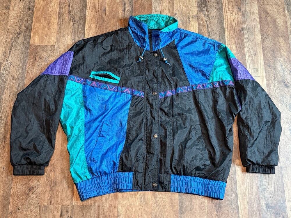 Vintage Andy Johns Sport Size XL 80's Multicolor Windbreaker Jacket